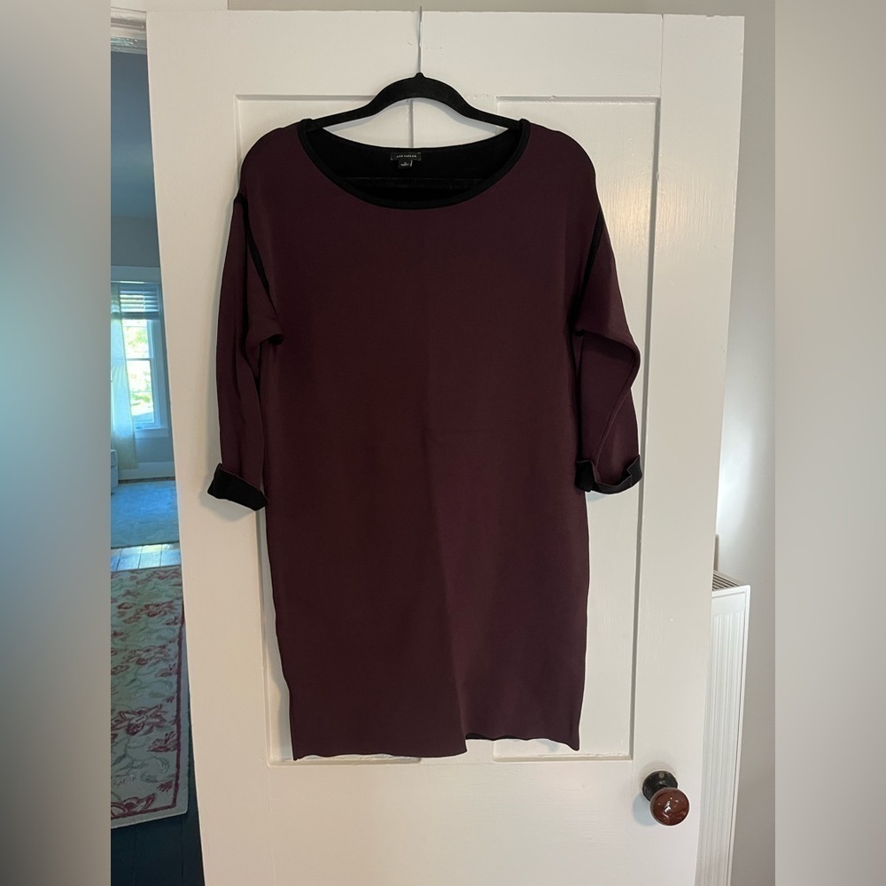 Ann Taylor Purple and Black Tunic Dress 3/4 sleeve Small